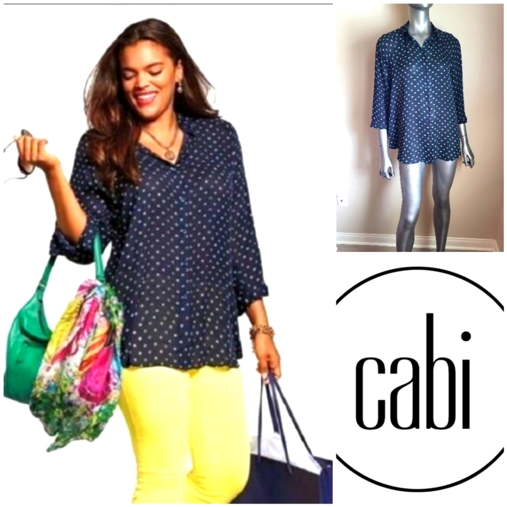 308. CAbi #5019 Navy Blue and Green Blouse Size XS